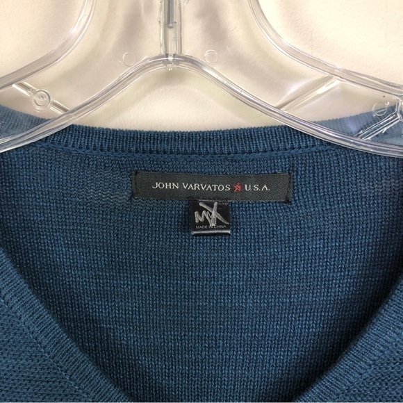 John Varvatos Teal V-Neck Sweater Elbow Patches WORN ON CW'S LEGACIES - Picture 2 of 11